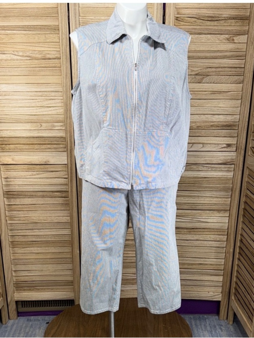 Rafaella Women's Black & White Sleeveless Zip Up Jacket &  Pant Set Size 18w